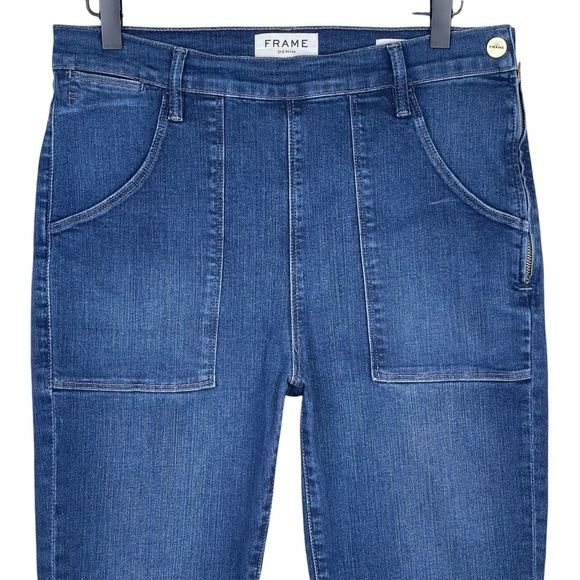 Frame Le Flare de Francoise Jeans Womens 31 High Rise Raw Hem Utility Stretch - Picture 2 of 8